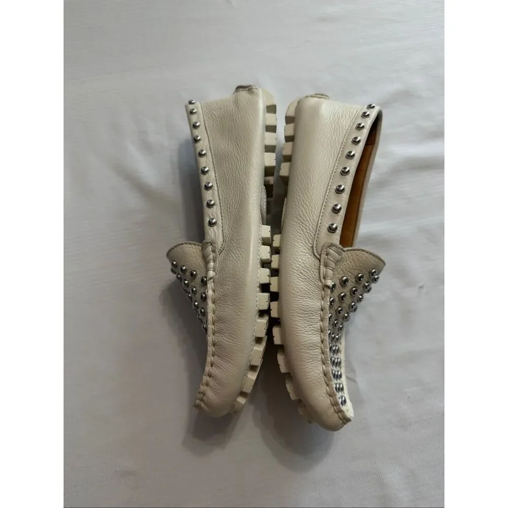 Coach Arlene Studded Pebble Leather Chalk Loafers Size 6.5 6 1/2 B New
